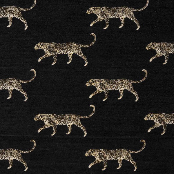 Fryetts Serengeti Leopard Black & Gold Velvet Upholstery Fabric - Fire Resistant