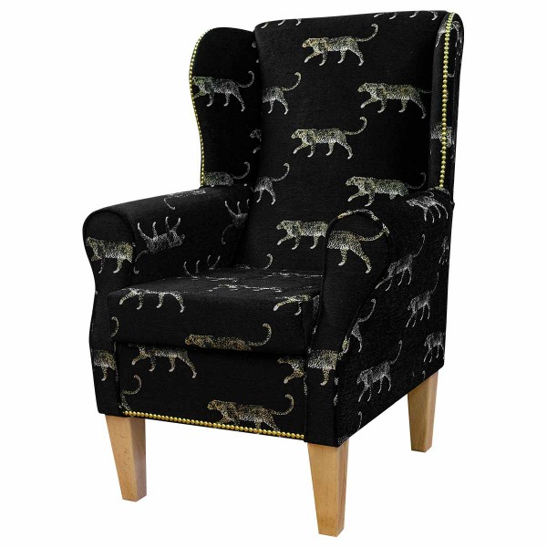 Fryetts Serengeti Leopard Black & Gold Velvet Upholstery Fabric - Fire Resistant