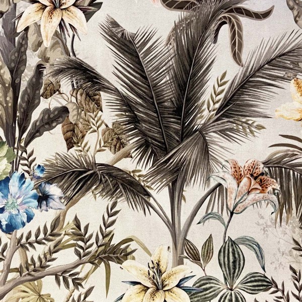 Maestro Ribera Cream Botanical Printed Velvet Upholstery Fabric - MAE3366