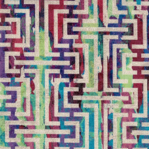 Accento Maze Green Burgundy Upholstery Fabric - ACC3113