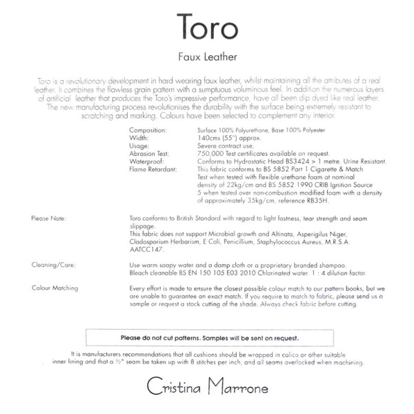 Toro Bianco Ultra Hard-Wearing Faux Leather - TOR3233 Cristina Marrone