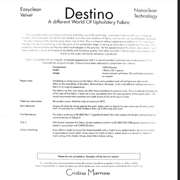 Destino Jasmine Easyclean Velvet Fabric - DES3041 Cristina Marrone