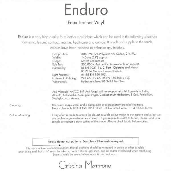 Enduro Graphite Faux Leather Upholstery Vinyl - END3157 Cristina Marrone