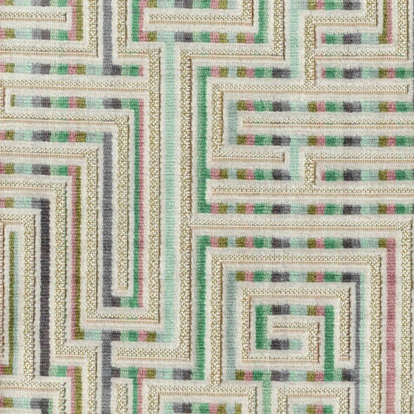Venezia Jade Geometric Maze Upholstery Fabric - VEN3734