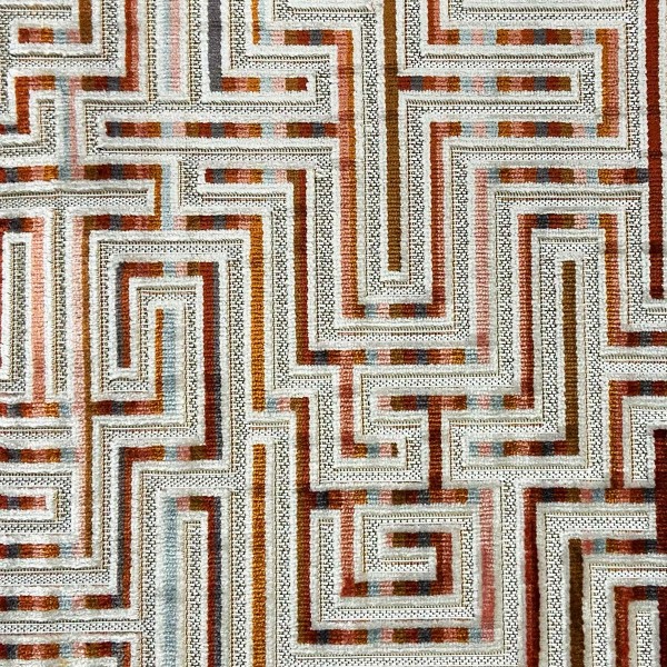 Venezia Copper Geometric Maze Upholstery Fabric - VEN3739