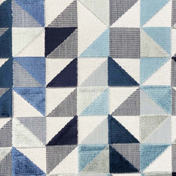 Venezia Denim Geometric Triangle Upholstery Fabric - VEN3741