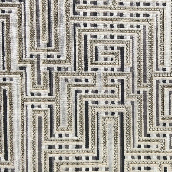 Venezia Black Geometric Maze Upholstery Fabric - VEN3749