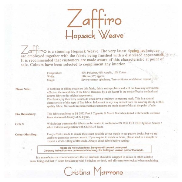 Zaffiro Cream Hopsack Weave Upholstery Fabric - ZAF1762 Cristina Marrone