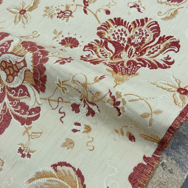 CLEARANCE Floral Terracotta Pocket Weave Upholstery Fabric - 3.9 Metres