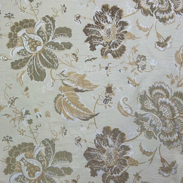 CLEARANCE Cream Latte Floral Pocket Weave Upholstery Fabric - 5.5 Metres