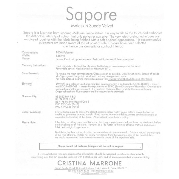 Sapore Pampas Moleskin Suede Velvet Upholstery Fabric - SAP3751
