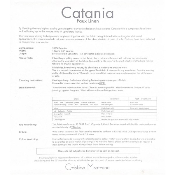 Catania Stone Faux Linen Upholstery Fabric - CAT2753 Cristina Marrone