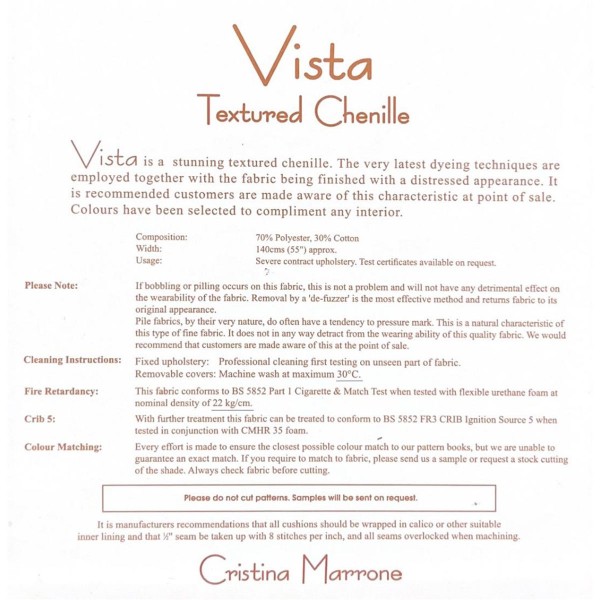 Vista Sand Textured Chenille Upholstery Fabric - VIS1996 Cristina Marrone