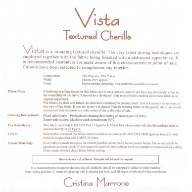 Vista Lagoon Textured Chenille Upholstery Fabric - VIS2005 Cristina Marrone