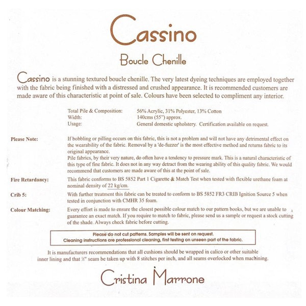 Cassino Cream Boucle Chenille Upholstery Fabric - CAS1041 Cristina Marrone