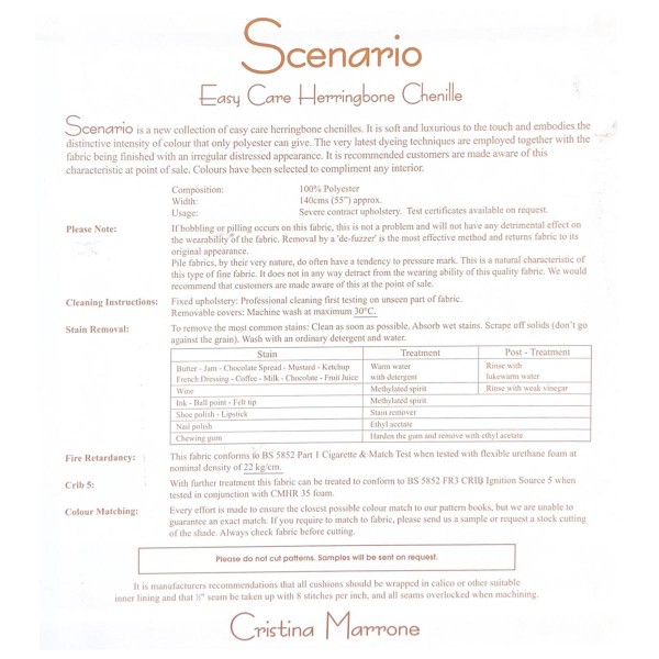 Scenario Ivory Herringbone Chenille Upholstery Fabric - SCE2077 Cristina Marrone