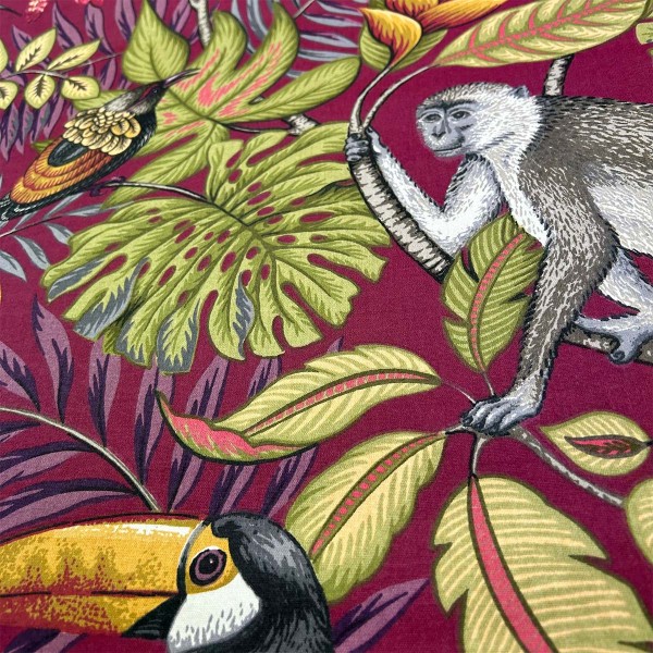 Rainforest Cranberry Cotton Upholstery Fabric | Beaumont Fabrics