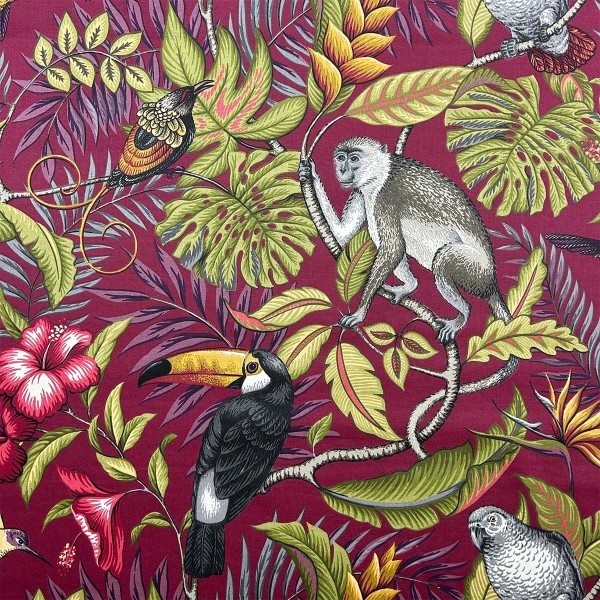 Rainforest Cranberry Cotton Upholstery Fabric | Beaumont Fabrics