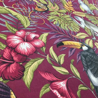 Rainforest Cranberry Cotton Upholstery Fabric | Beaumont Fabrics