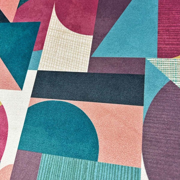 multi coloured geometric velvet upholstery fabric