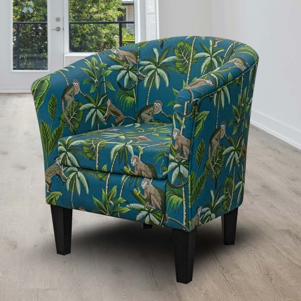 Fryetts Monkey Teal Tropical 100% Cotton Print Fabric - Fire Resistant - Fryetts