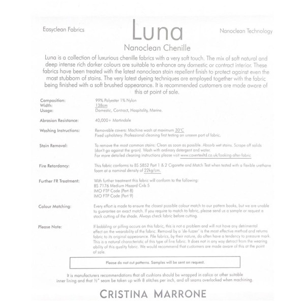 Luna Natural Nanoclean Chenille Upholstery Fabric - LUN4004 Cristina Marrone