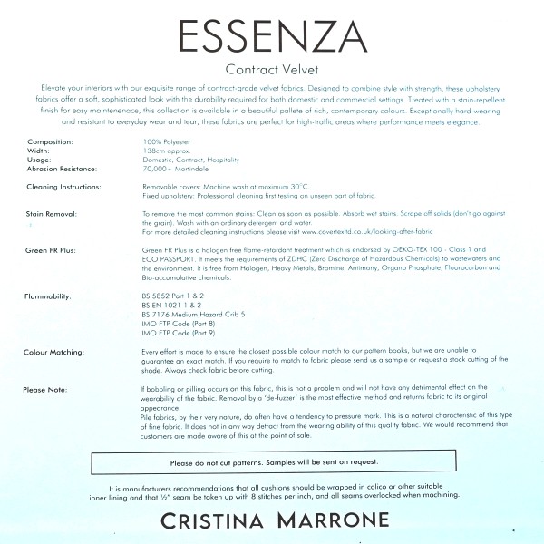 Essenza Upholstery Fabric Information Sheet