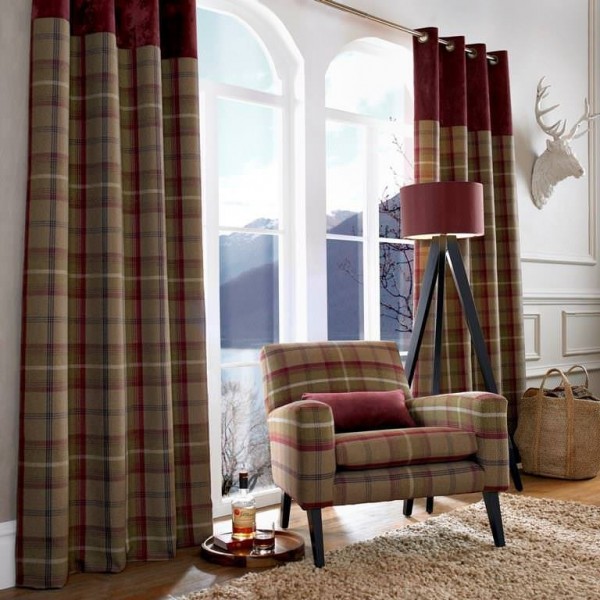 Balmoral Mulberry Tartan Plaid Upholstery Fabric | Beaumont Fabrics