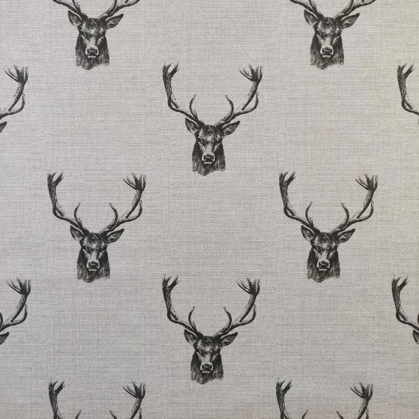 Fryetts Novelty Time Stags Charcoal 100% Cotton Print Upholstery Fabric - Fire Resistant