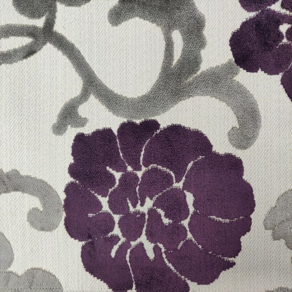 Eleganza  Floral 2 Colour Damson and Grey - SR17253 Ross Fabrics